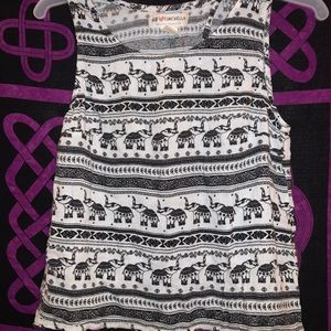 White and black tribal elephant print crop top